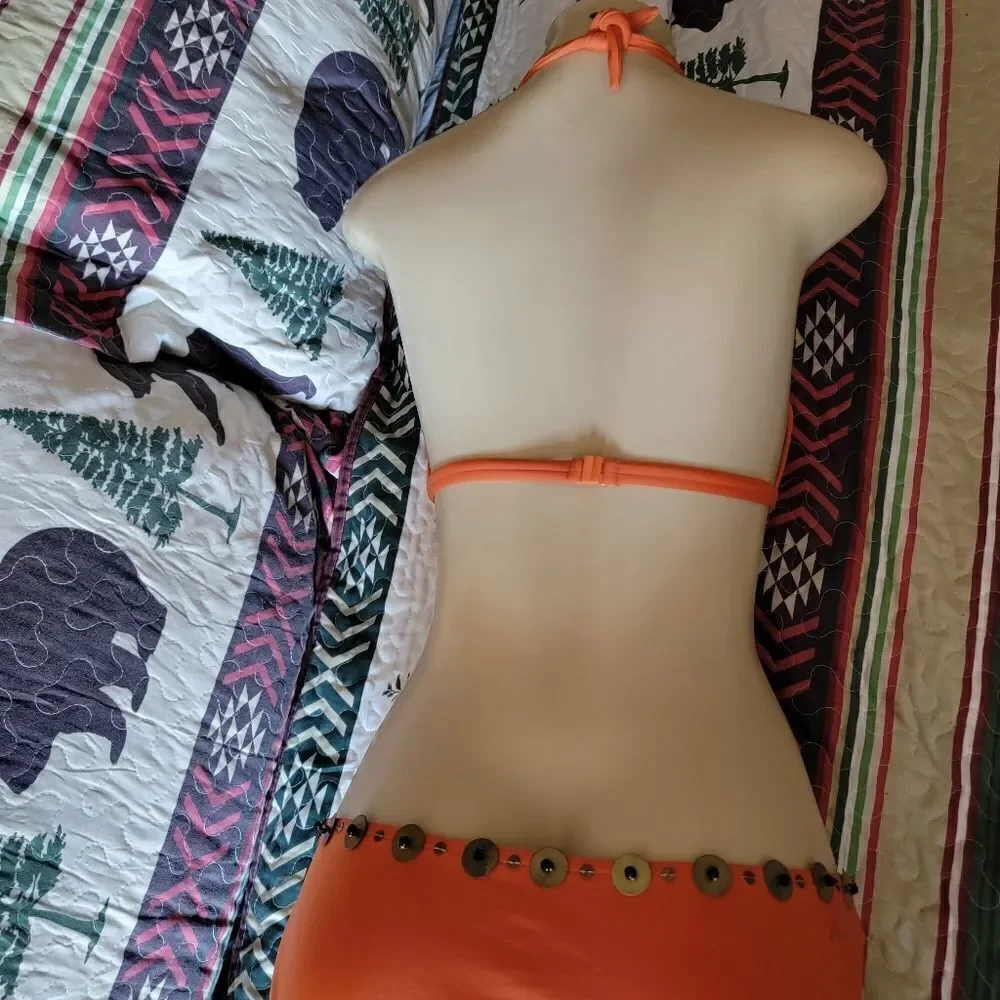 RYGY orange bikini with beading & metal embellishments (medium)